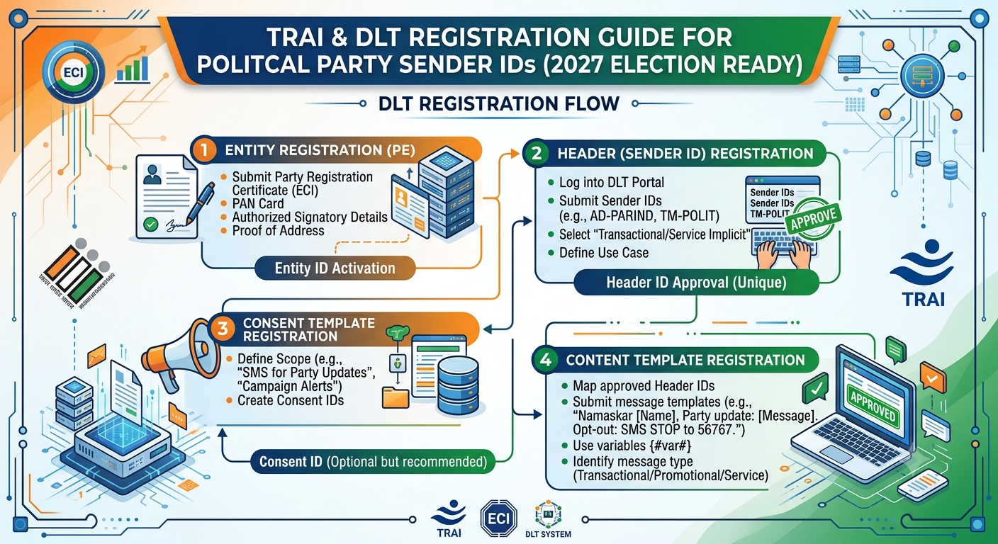 TRAI & DLT Registration Guide for Political Party Sender IDs (2027 Election Ready)